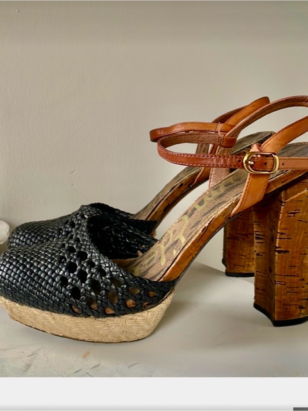 Sam Edelman Rella Platform Heels Woven Leather Espadrille Size 6.5